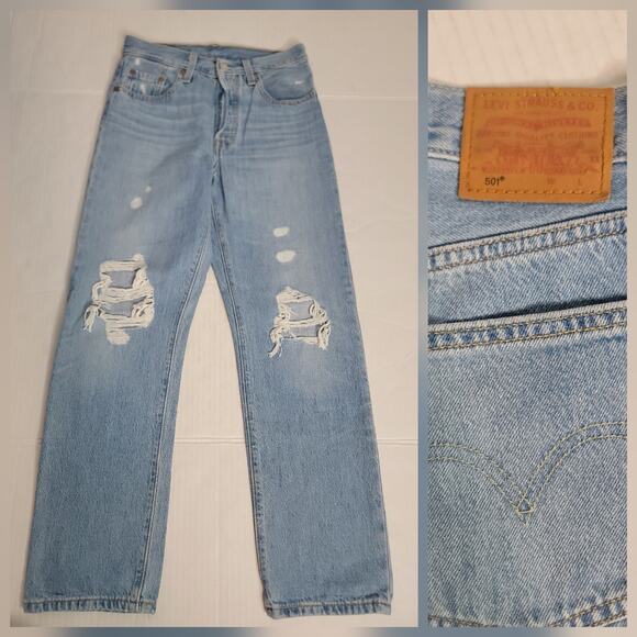 Levis 501 Premium Jeans Womens SZ 24 Straight High Rise Button Fly Rigid Big E - Picture 1 of 12